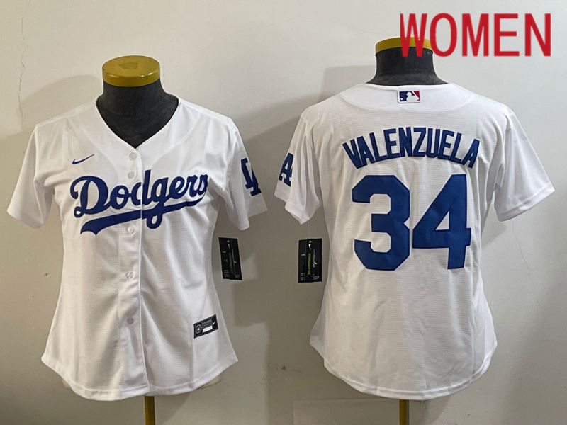 Women Los Angeles Dodgers #34 Valenzuela White Game 2024 Nike MLB Jersey style 11206